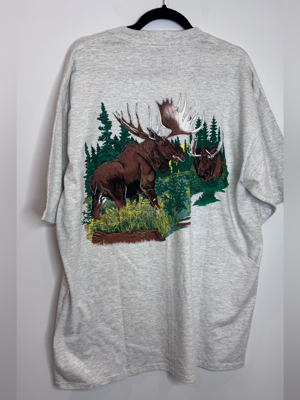 Vtg Heather Gray Graphic moose Pocket T‑Shirt back front cotton sz XL